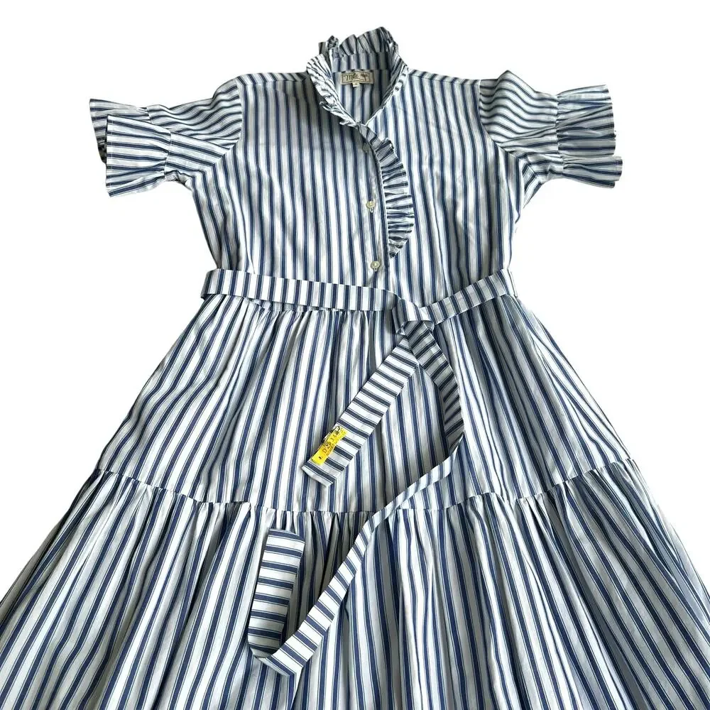 Mille striped tiered maxi dress coastal grandmother resortcore cotton Small - Picture 5 of 8